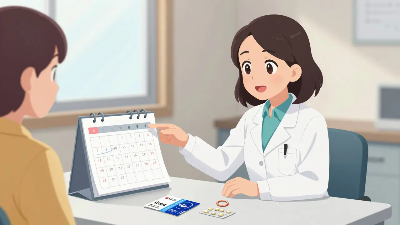 Doctor advising patient on backup birth control methods
