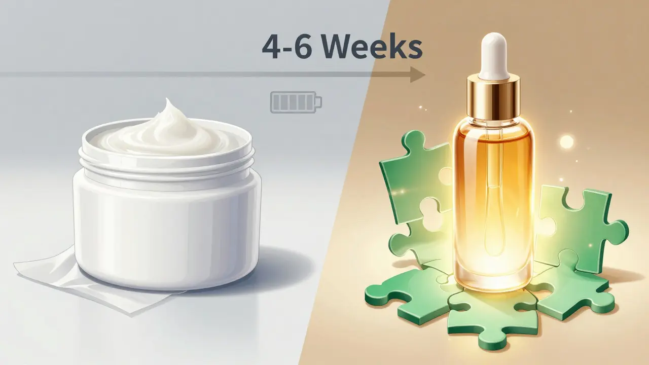 Anime comparison of temporary occlusive vs long-term physiological skin repair.