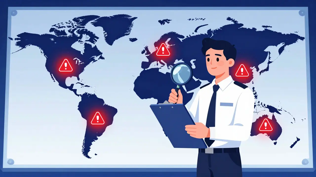 Anime manager auditing global supply chain risks on a holographic map