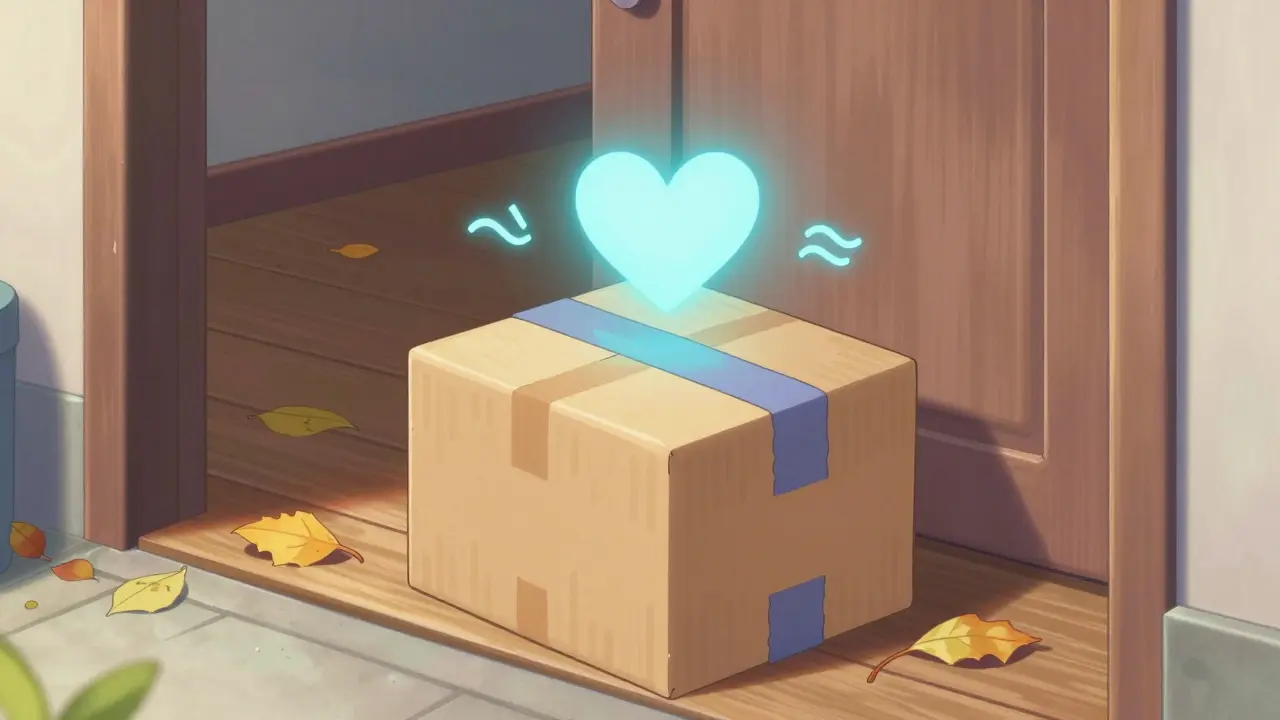 Delivered medicine package with calming heart symbol