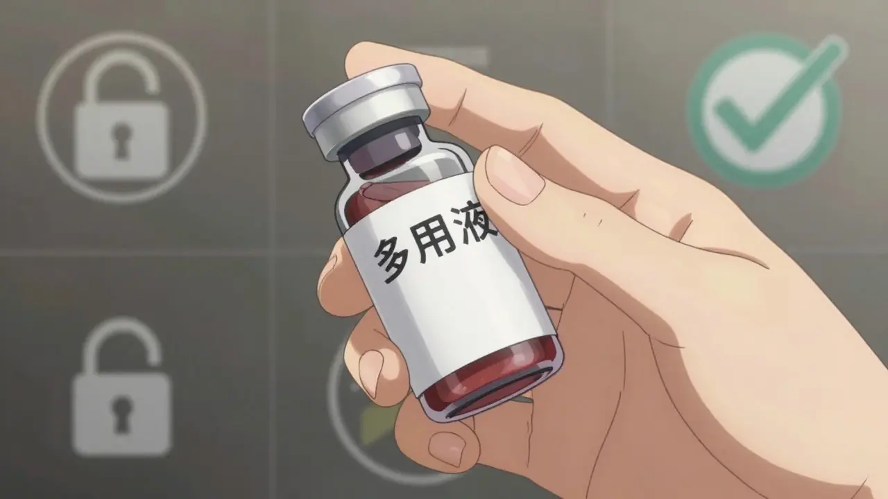 Anime hand inspecting a medicine bottle for safety seals