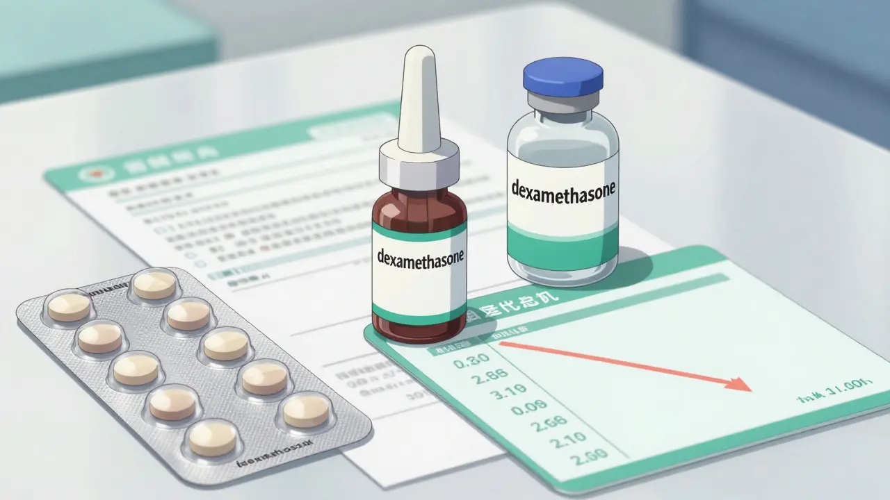 Anime art showing bottles of eye drops, tablets, and a prescription paper