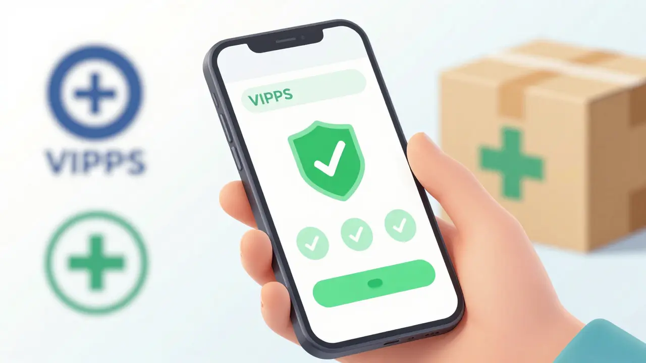 Anime illustration of a secure mobile app interface for buying medicine safely