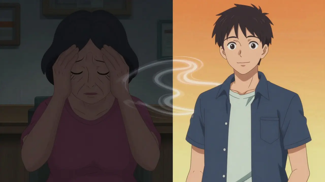 Split view of anime characters showing different antihistamine effects