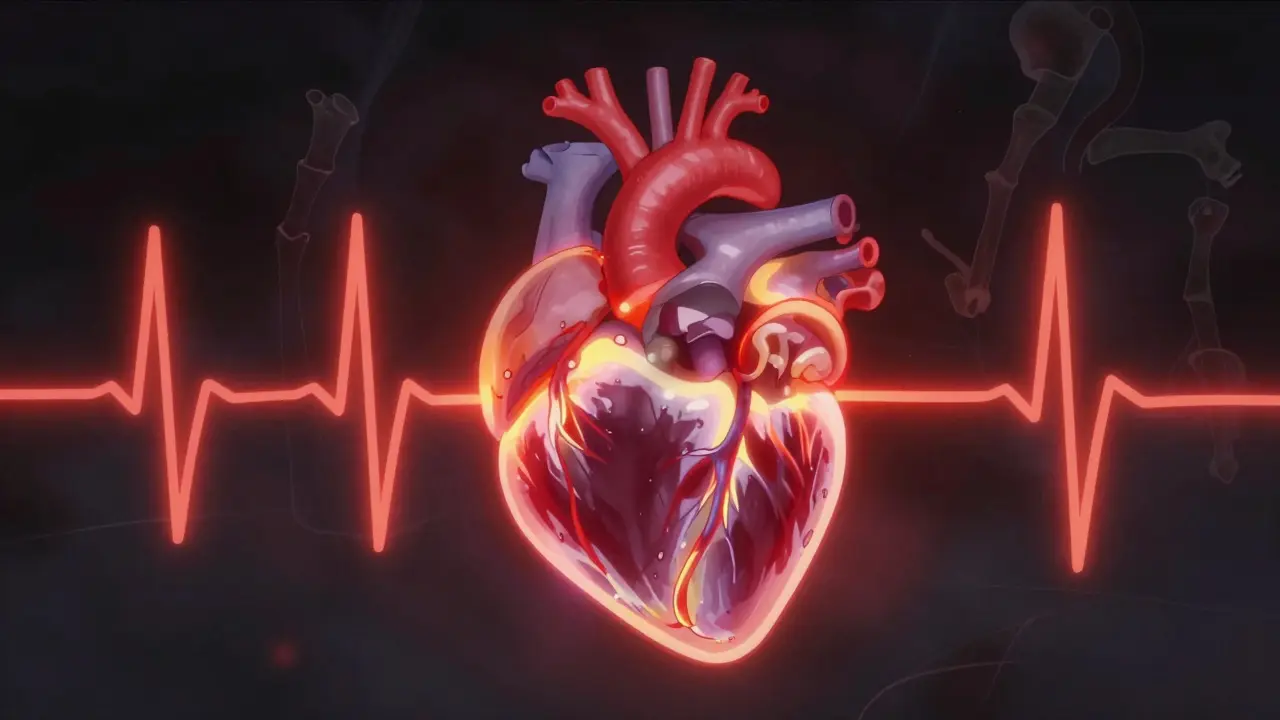 Stylized glowing heart representing cardiac strain